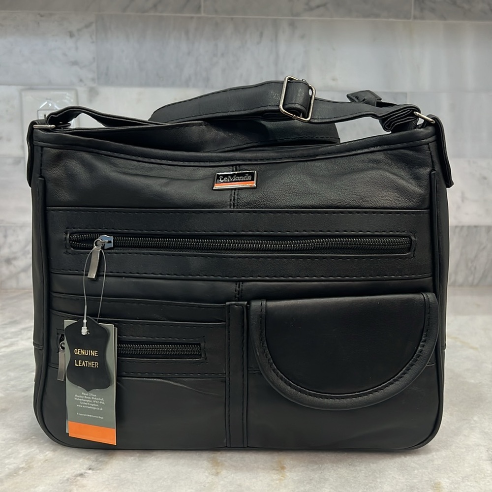 LeMonde Black Leather Shoulder/Crossbody Bag